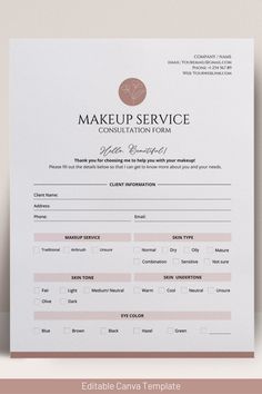 Makeup Artist Client Consultation Form Template Editable - Etsy Makeup Client Consultation Form, Makeup Consultation Form, Makeup Artist Marketing, Makeup Contract, Makeup Artist Business Cards Design, Freelance Makeup Artist Business, Mua Kit, Client Consultation, Makeup Consultation