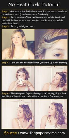 No Heat Curls Hair Tutorial Curls For Straight Hair, Wet Hair Curls, No Heat Curls, Headband Curls, Volume Mousse, Heat Curls, Curl Tutorial, Hair Without Heat, Hair Curling Tutorial