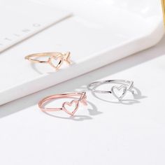 Bff Rings, Lady Accessories, Best Friend Rings, Arrow Heart, Wedding Ring Shapes, Silver Promise Rings, Open Heart Ring, Bff Jewelry, Hollow Ring