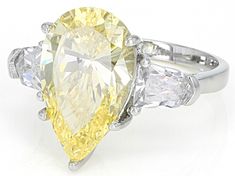 Bella Luce® canary and white diamond simulant 10.19ctw pear and round, rhodium over sterling silver ring. Measures approximately 0.81" L x 0.63" W and is not sizable. Diamond equivalent weight is 6.17ctw. Yellow Pear-shaped Fine Jewelry, Pear-shaped Yellow Jewelry With Diamond Accents, Yellow Pear-shaped Jewelry With Diamond Accents, Yellow Pear-shaped Center Stone Jewelry, Yellow Pear-shaped Jewelry With Center Stone, Yellow Pear-shaped Jewelry For Anniversary, Yellow Pear-shaped Diamond Cut Jewelry, Yellow Pear-shaped Jewelry With Prong Setting, Yellow Pear-shaped Brilliant Cut Jewelry