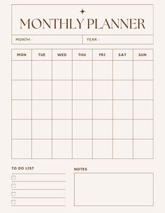 a printable planner with the words, months and dates on it in brown ink