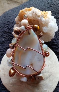 Handmade unique gemstones wrapped in Copper. One of a kind... Semi Precious Beads, Unique Gemstones, Tiger's Eye, Tear Drop, Gift Registry, Cream Color, Florence, Agate, Birthday Gifts