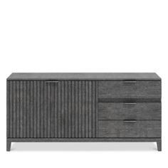 the sideboard with three drawers and two doors on each side, in grey wood