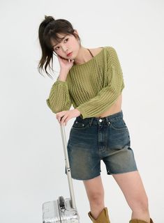 Product Detail Style : Casual Occasion : Summer holiday Material : Polyester Sleeve : Long sleeve Neck : Round neck Length : Crop Fit : Normal fit Polyester100 Model Size Height : 164cm / Top : S / Bottom : S(26 inch) .prddescription table, .prddescription td, .prddescription th { border : 1px solid black; border-collapse : collapse; padding: 10px; } Size(Inch) Size Shoulder Bust Sleeve Length Armhole Sleeve Width Sleeve Hem Neck width Hem Total Length S/M 24.2" 23.6" 17.7" 7.9" 7.5" 4.9" 10.2" Summer Green Open Knit Sweater, Green Spring Sweater For The Beach, Green Long Sleeve Summer Sweater, Casual Green Summer Sweater, Chic Green Open Knit Top, Full Circle, Summer Holiday, Body Size, Cropped Sweater