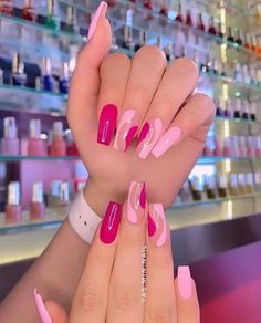 Barbie Nails Acrylic, Press On Nail Designs, Barbie Nail, Nail Signs, Barbie Pink Nails, Matte Pink Nails, Bright Pink Nails, Cute Barbie, Barbie Nails