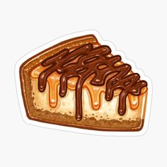 a piece of cake with chocolate drizzled on it sticker is shown