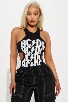 Available In Black/White. Crew Neck Sleeveless Front Screen ACDC Graphic Cut Out Detail Ribbed Stretch Disclaimer: Due To The Specialized Screen Printing Process A Difference In Saturation May Occur. Each Garment Is Unique. 95% Cotton 5% Spandex Imported | ACDC Cut Out Bodysuit in Black/White size XL by Fashion Nova White Casual Tank Top For Club, White Trendy Tank Top For Club, White Halter Neck Top For Club, White Tank Top For Club, White Tank Top For Club And Spring Season, White Tank Top For Club In Spring, White Tank Top For Club Spring Season, White Tank Top For Club, Spring Season, White Stretch Tank Top For Club