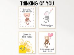 four cards with the words thinking of you on them