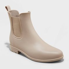 Take on the rainy days in style with these Chelsea Rain Boots from A New Day™. Made from a waterproof material and featuring a closed-toe design, these women's rain boots help keep your feet dry. The classic Chelsea boot design with elastic on the sides in a solid hue is complemented by a low block-heel to complete the sleek aesthetic. Plus, the pull-on tab at the back makes them easy to wear. Pair them with anything from dresses to jeans to leggings to take on the day with comfort and style. Rain Boot Outfit, Rain Boots Women, Short Rain Boots, Black Rain Boots, Ankle Rain Boots, Chelsea Rain Boots, Womens Rain Boots, Tan Boots, Block Heel Boots