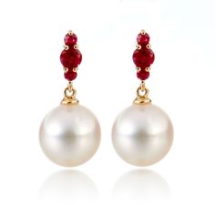 Gump's Signature Orion Earrings in White Akoya Pearls & Rubies Elegant White Ruby Earrings, White Ruby Round Earrings, Orion's Belt, Pure Elegance, Signature Jewelry, Akoya Pearls, Play Dress, Personalized Monogram, Bright Stars