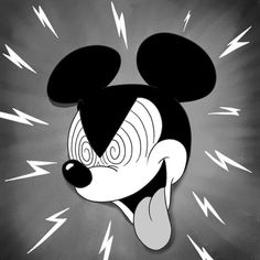 the face of mickey mouse with lightning bolts coming out of it's ears and eyes