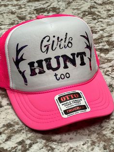 Girls hunt too trucker hat.   YOUNG adult - YOUTH SIZE.  Hot pink with hot pink mesh backing.  Adjustable fit.   Pink and Purple real tree Camo font. Purple Tree, Hunting Girls, Purple Trees, Country Concert, Real Tree, Realtree Camo, Pink And Purple, Terry Cloth, Hat Sizes