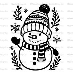 a snowman wearing a hat and scarf