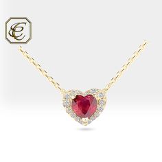 "Heart Ruby Diamond Necklace, 14K Gold Pendant with Real Burma Ruby and Diamonds, Handmade Necklace Gift, Fine Jewelry Pendant By Chelebi Jewelry Studio The Heart Ruby necklace is set with Natural diamonds and it is 14K Solid white gold.   This Burma Ruby necklace will be good for you for daily use or gifting.                           DETAILS ✶ Gold Kt: 14K Solid Gold ✶ Gold Color: Yellow, White, Rose Gold  ✶ Diamond Type: Natural ✶ Diamond Total Carat: 0.21 ctw ✶ Diamond Color and Clarity: G - Vs2 ✶ Diamond Shape: Round Cut ✶ Diamond Quantity: 20 pcs ✶ Diamond Size Approx: 1,3 mm ✶ Gemstone: Ruby (Natural ) ✶ Origin of Gemstone: Burma ✶ Gemstone Total Carat: 0.65 ctw ✶ Gemstone Shape: Heart Cut ✶ Gemstone Quantity: 1 pcs ✶ Gemstone Size: 5 x 5 mm ✶ Setting Type: Flush-Prong Micro Setting Anniversary Necklaces With 17 Jewels For Valentine's Day, Heart-shaped Ruby Necklace In Yellow Gold, Yellow Gold Heart Cut Ruby Jewelry, Heart Cut Ruby Jewelry In Yellow Gold, Elegant Heart Cut Ruby Necklaces, Formal Gemstone Heart Necklace For Valentine's Day, Valentine's Day Formal Heart Gemstone Necklace, Yellow Gold Ruby Heart Pendant Necklace, Elegant Heart-shaped Ruby Necklace