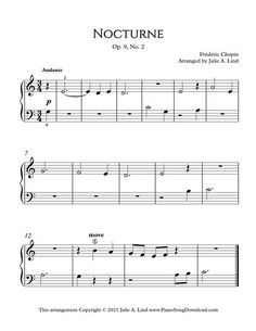 sheet music with the words nocturine written in black and white on it