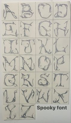 an image of some type of font that is drawn in pencil and ink with the words spooky font on it