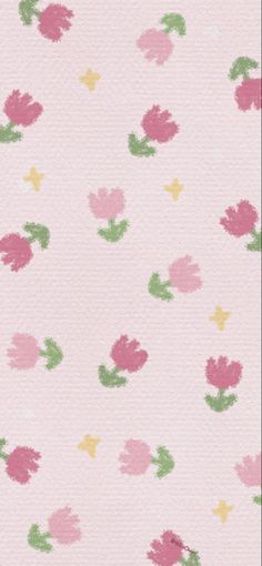 a pink and green flowered background with small stars on the left side of the image