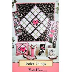 a book with pink and black quilting on it's cover, featuring an image of