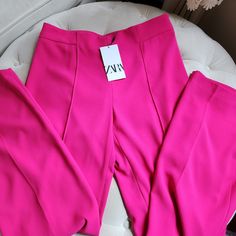 Zara Flowy Pant Neon Fuschia: Sizes M, L, Xl Available Bnwt. Set Blazer + Pants Available In A Separate Listing. Stretch High Waist Pantsuit For Spring, Spring Elastane Pantsuit, Spring Stretch Elastane Pantsuit, Spring Wide-leg Elastane Pants, Zara Ankle-length Pantsuit, Pink Elastane Pants, Pink Ankle-length Wide Leg Pants For Party, Pink Straight Elastane Pants, Pink Fitted Ankle-length Wide Leg Pants