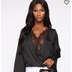 Brand New Fashionnova Black Lace Top. Never Worn! I Love It But It Doesn’t Fit Me :( Chic Black Blouse For Date Night, Trendy Black Blouse For Night Out, Flirty Black Top For Going Out, Flirty Black Blouse For Date Night, Flirty Black Top For Date Night, Black Lace Top, Fashion Nova Tops, Black Lace Tops, I Love It