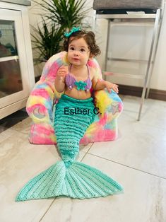 "Handmade crochet mermaid tail outfit, 6-12 months perfect for pictures, baby shower gift, this beautiful mermaid outfit can be use as costume as well as to keep you little mermaid warm. This listing includes the tail, top and headband.  Measurements: Around the waist: 16\" Around the hips: 17\" From waist to heel: 13\" I can make it in any colors, size (price vary by size) any questions please let me know I will be happy to help." Mermaid Tail Pattern, Mermaid Crochet Pattern, Mermaid Crochet, Tail Pattern, Tail Mermaid, Crochet Mermaid Tail, Mermaid Top, Minnie Mouse Outfits, Handmade Mermaid