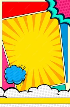 pop art comic book cover with clouds and sunburst