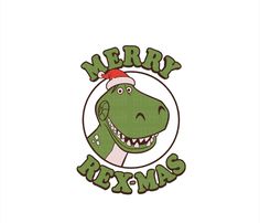 a t - shirt with the words merry and a cartoon dinosaur wearing a santa hat