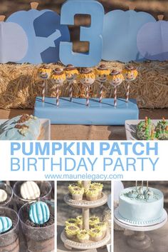 pumpkin patch birthday party with cupcakes and cake