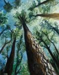 an oil painting of tall trees in the forest