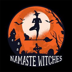 the logo for namaste witches is shown in front of an orange and black background