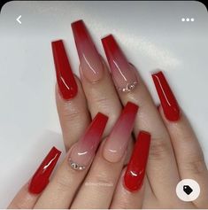 Red Ombre Nails, Unghie Sfumate, Red Acrylic Nails, Long Acrylic Nail Designs, Beige Nails, Glow Nails, Long Acrylic Nails Coffin, Acrylic Nails Coffin Pink