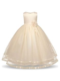 Silhouette:a-line Hemline:floor length Neckline:scoop Fabric:tulle Sleeve Style:sleeveless Color:yellow Back Style:zipper up Embellishment:flower Big Girl Dresses, Princess Flower, Girls Holiday Dresses, Princess Gown, Princess Ball Gowns, Princess Wedding Dresses, Princess Wedding, Tulle Wedding, Pageant Dresses