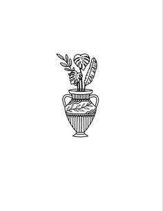 a black and white drawing of a potted plant