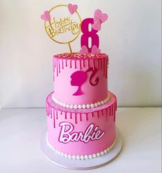 Barbie Cake Barbie Birthday Cake 2 Tier, Birthday Cake Barbie Theme, Barbie Two Tier Cake, Barbie Theme Cakes, Barbie Party 5th Birthday, Barbie Themed Birthday Party For Kids, Barbie Theme Cake Ideas, 2 Tier Barbie Cake, Barbie Cake Birthday Kids