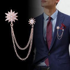 Custom Made Crown Fashion Silver Gold Crystal Tassel Chain Fashion Men's Suit Lapel Brooch Star Brooch, Lapel Brooch, Collar Clips, Brooch Men, Mens Fashion Jewelry, Hidden Treasure, Star Chain, Clothing Designs, Chain Fashion