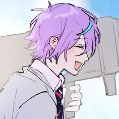 an anime character with purple hair and tie