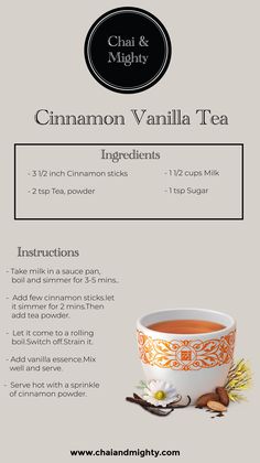 cinnamon vanilla tea ingredients info sheet