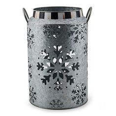 a metal container with snowflakes on it