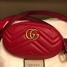 Cute, Stylish Gucci Belt Bag. This Belt Bag Is Super Cute! It Looks Great In Jeans And With Oversized Shirts & T Shirts. You Can Also Wear It Across Your Chest. Excellent Condition! Looks Brand New!!!! Gucci Red Bag With Removable Pouch, Gucci Red Shoulder Bag With Removable Pouch, Luxury Red Gucci Bag, Designer Gucci Bag, Trendy Gucci Crossbody Bag, Gucci Belt Bag, Oversized Shirts, Gucci Belt, Gucci Bags