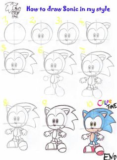 how to draw sonic in my style step by step drawing for kids and beginners