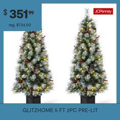 two christmas trees with lights on them and the price is $ 35 99 reg $ 34 00