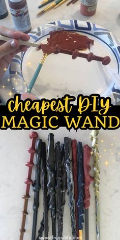 there is a plate that has some paint on it and the words cheapest ply magic wands