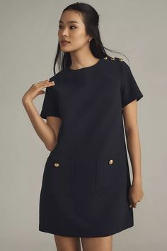 English Factory Short-Sleeve Crew-Neck Shift Mini Dress | Anthropologie Elegant Evening Gowns, Shift Mini Dress, English Factory, Unique Styles, Mini Shift Dress, The English, Accessories Home, Dream Wardrobe, Women's Dresses