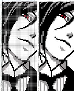 the cross stitch pattern for an anime character is shown in three different colors and sizes