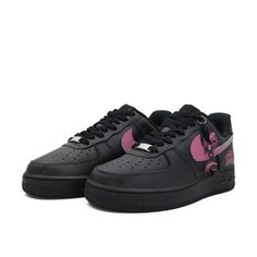 Custom Air Force 1 Low Pink Black Make a bold statement with the Custom Air Force 1 Low Pink Black. These custom sneakers feature a striking combination of vibrant pink and classic black, designed to turn heads and elevate your style. Key Features: Vibrant Pink and Classic Black: The dynamic contrast between vibrant pink and classic black creates a visually appealing look. This color combination adds a touch of modern flair while maintaining a timeless appeal. Premium Materials: Made from high-quality leather and fabric, these sneakers ensure durability and comfort. The premium materials provide a luxurious feel and long-lasting wear. Unique Design Elements: The custom pink and black design adds a personalized touch to the classic Air Force 1 silhouette. This unique combination makes these Pink Studded Sneakers For Streetwear, Pink Custom Sneakers With Contrast Sole For Streetwear, Casual Black Nike Air Force 1 For Streetwear, Nike Air Force 1 Black Urban Streetwear, Black Nike Air Force 1 Low-top For Streetwear, Black Nike Air Force 1 For Streetwear, Custom Black Sneakers With Boost Midsole For Streetwear, Black Custom Sneakers With Boost Midsole For Streetwear, Black Custom Sneakers For Streetwear With Rubber Sole