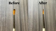 before and after photos of an old paintbrush with yellow bristles on it's tip