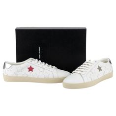 YSL brand new white sneakers with embroidered stars. Retail price $799. European 42.5. Comes with additional laces, booklet, original dustcover and box. Ysl Sneakers, White Star Logo Sneakers For Streetwear, Star Ysl Bag, Ysl Star Dress, Saint Laurent Star Sneakers, Star Sneakers, White Sneakers, Baskets, Yves Saint Laurent