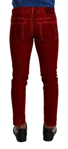 DOLCE & GABBANA Gorgeous, brand new with tags 100% Authentic Dolce & Gabbana skinny denim jeans crafted from cotton blend features a zipper and button closure. Style: Skinny jeans Color: Red Fitting: Slim fit Zip and button closure Logo details Made in Italy Material: 87% Cotton 10% Elastomultyester 3% Elastane Designer Fitted Straight Leg Jeans, Designer Fitted Cotton Jeans, Designer Cotton Jeans, Red Slim Fit Cotton Bottoms, Slim Fit Red Cotton Bottoms, Designer Fitted Jeans, Fitted Slim Cotton Jeans, Fitted Cotton Jeans With Zipper Closure, Fitted Cotton Jeans With Zip Fly