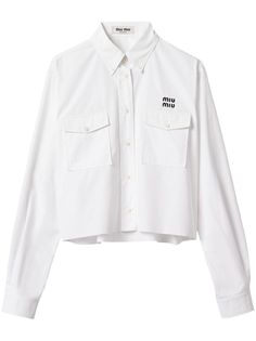 Miu Miu logo-embroidered Cropped Poplin Shirt - Farfetch