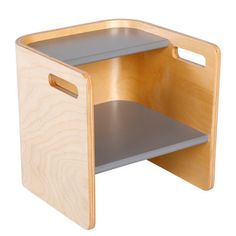 a wooden step stool with two shelves and one shelf on the bottom, for children to use